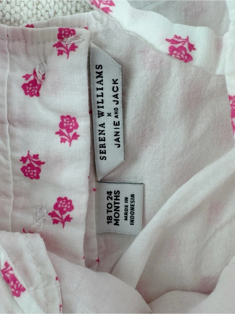Janie and‎ Jack White Top with Pink Floral Print bow back puff sleeves baby girl